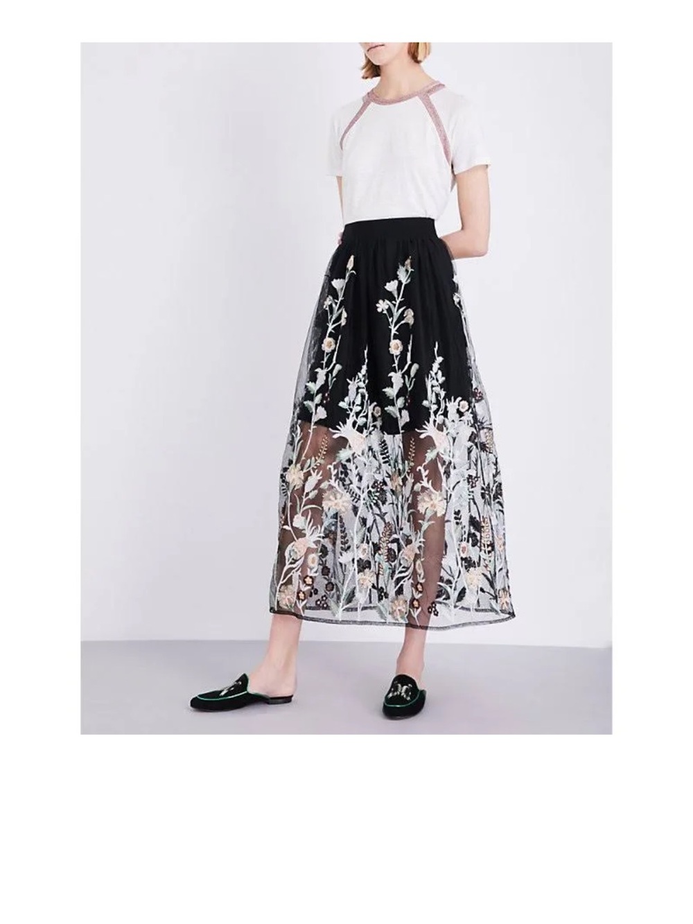 Maje Janvier Embroidered Tulle Floral Maxi Skirt , size 3/ Large